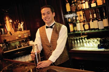 Lear behind an actual bar the New England Bartending School located in Worcester, Massachusetts!