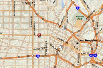 Hollywood, California Bartending School Map